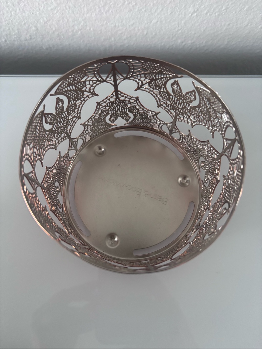 New Bath and Body Works Halloween Lace 3 wick Candle Holder Orange Bat Metal - Picture 5 of 5